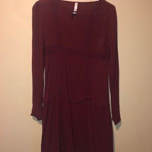 Long sleeved dark red dress